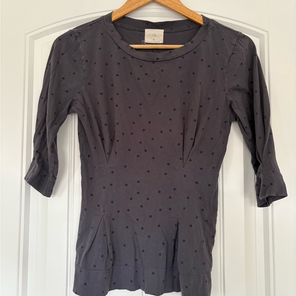 Anthropologie Gray Polka Dot Blouse